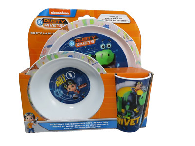 Neu Nickelodeon rostige Nieten Figur 3-teiliges Geschirrset Becher Schüssel + Teller 6 Monate +