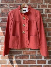 J Crew Womens - Size 6 - Ruffled 100 WOOL Orange Tweed Blazer Jacket Cropped