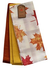 3 Pc. Kitchen Towel Set Fall Autumn Thanksgiving Holidays Colorful Leaves