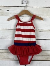 NEW Girls CAT JACK Sz 2T One Piece Swim Bathing Suit Red White Blue w/ Snaps