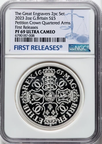 2023 Great Britain Petition Crown Quartered Arms £5 Silver 2 oz NGC PF69 UCAM FR