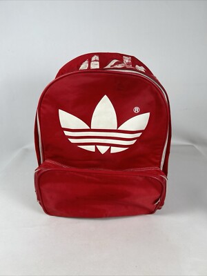 VTG 80s 90s Adidas Trefoil Logo Backpack Bag Red White