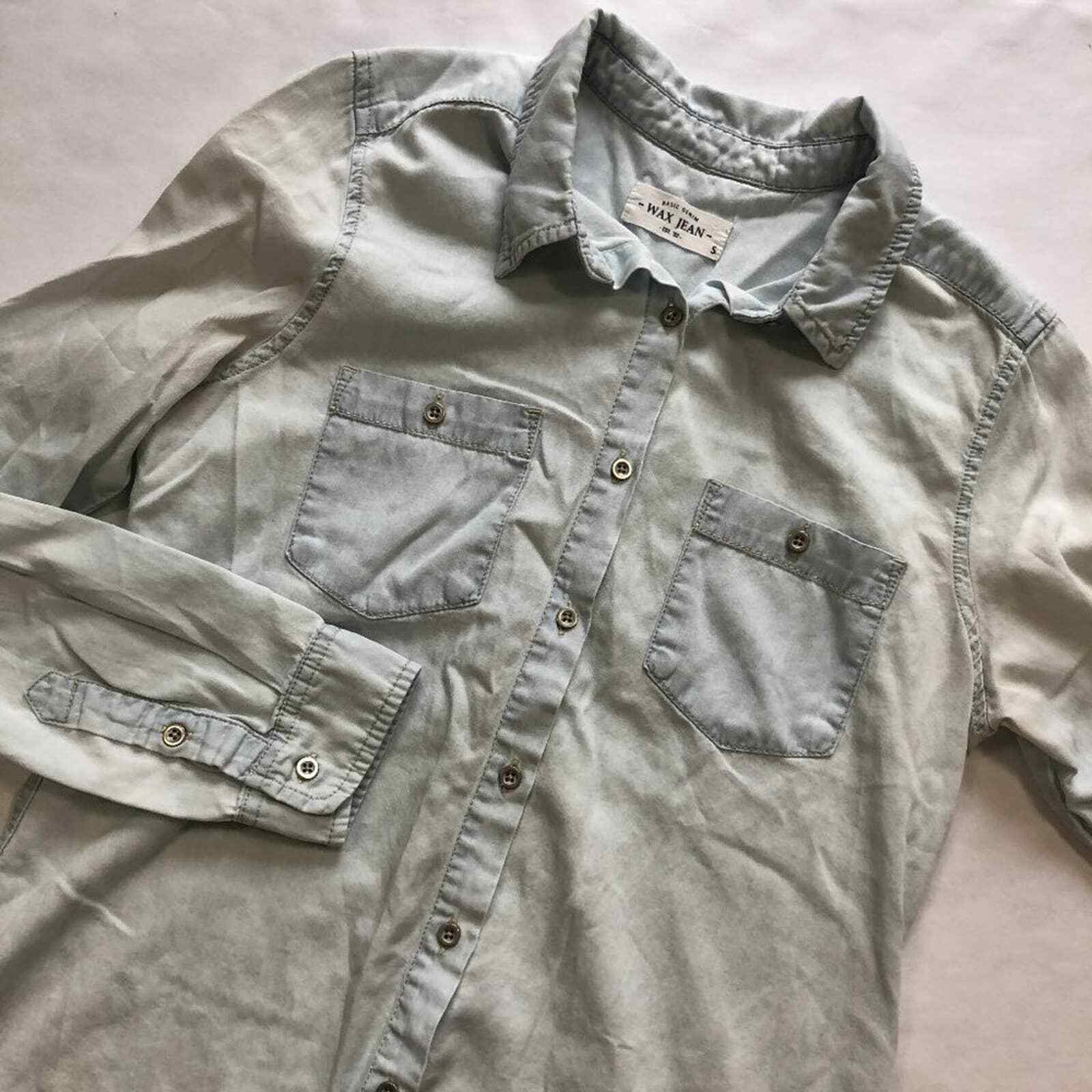 WAX JEAN Basic Denim Chambray Button Up Shirt S - image 4