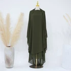 Two Layers Muslim Ramadan Women Large Khimar Hijab Niqab Burqa Tops Kaftan Dress