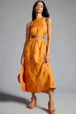 NWT Farm Rio Anthropologie M Parrot Halter Maxi Dress Embroidered Medium New