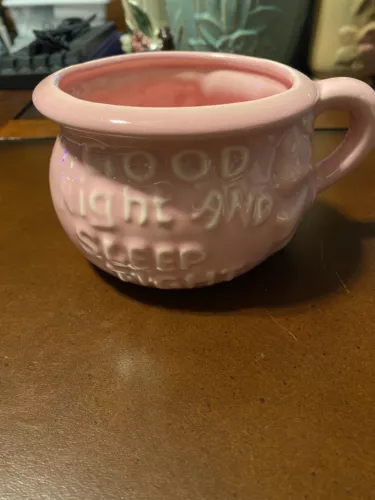 Vintage Haeger Pottery  Pink Owl Good Night And Sleep Tight Mug Planter.