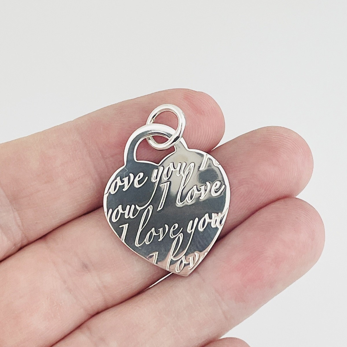 Tiffany & Co I LOVE YOU Notes Heart Script Charm or Pendant in 925