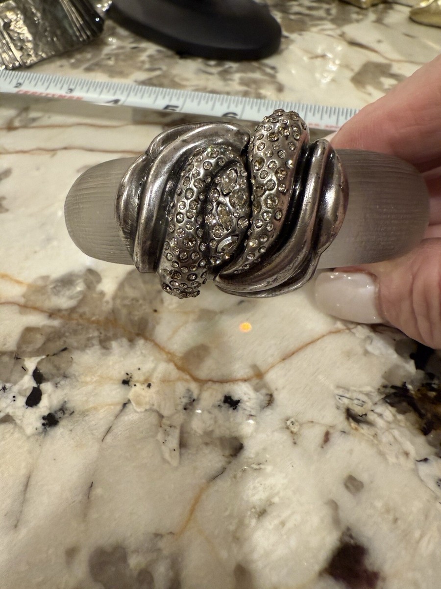Alexis Bittar Gray Lucite Swarovski Crystals Hinged Bracelet