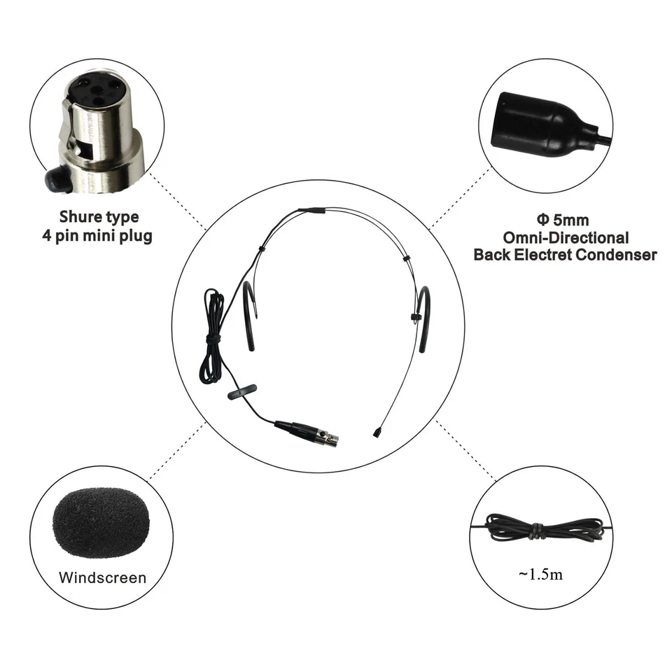 Black Hook Headset Microphone For Shure Bodypack Transmitter TA4F 4pin Mini XLR - Image 2 of 4