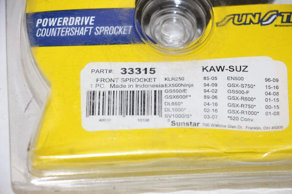 Sunstar- 33315- 15T Piñón-Kawasaki/Suzuki-GS500, Ninja 500 Foto 3 de 4
