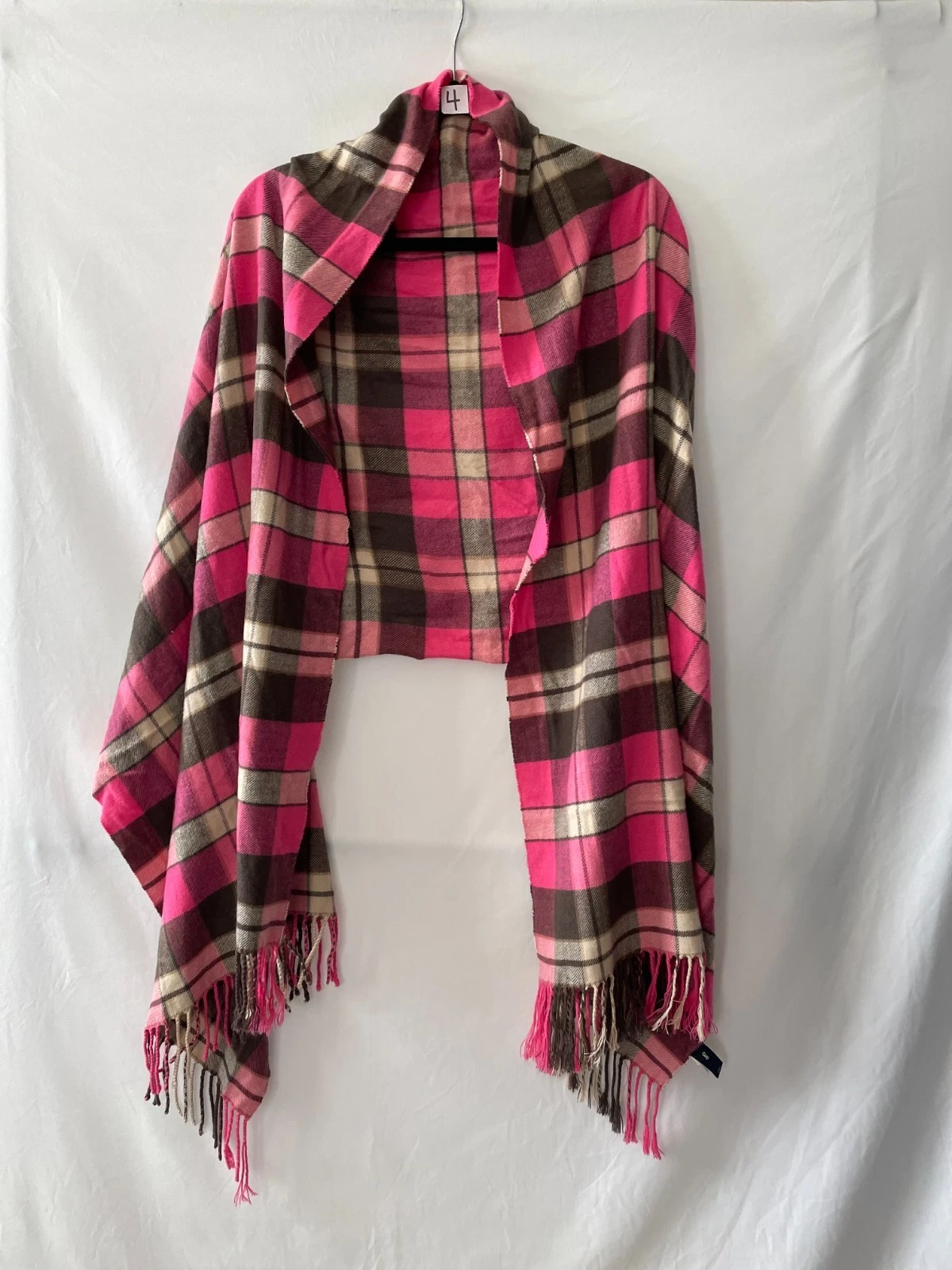 Gap Womens Multicolor Fringe Hem Plaid Print Cozy Autumn Comfort Scarf One Size