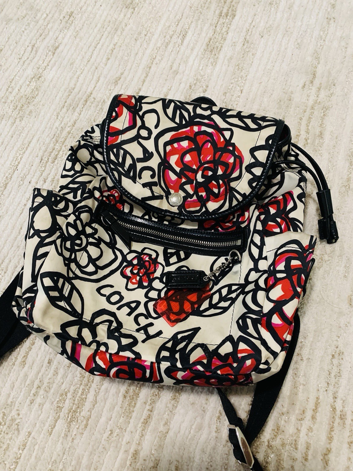 Coach Poppy Daisy Floral Graffiti Backpack with Charm for Women