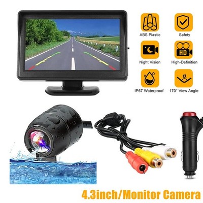 4.3'' HD Monitor Car Backup Reverse Camera Rear View Parking License Plate System