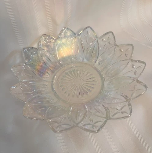 Vintage Federal Carnival Glass Iridescent Flower Petal Bowl 8.5” Nice!