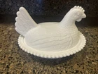 Vintage Hen On Nest White Milk Glass Indiana Glass 7". Chicken On A Nest