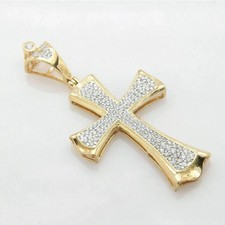 2Ct Round Cut White Moissanite Men's Cross Pendant 14K Yellow Gold Plated