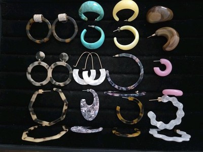 Quality Vintage & Now Earrings Lot some signed Lucite Hoop Some Signed 13