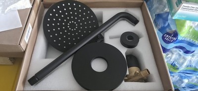 Matte Black Round Rainfall Shower Head 8in w/ Arm & Escutcheon Plate