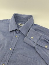 VNTG 90 s Armani MANI Blue Button Up Shirt 17-32/33 Boxy Minimal Quiet Luxury