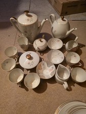 Alt Eschenbach Kaffee /Tee Service Elfenbein Goldrand Wiesenblumen Porzellan