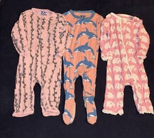 Kickee Pants Bamboo Girls 0-3m Retired Print Lot Of 3 Orcas Elephants snaps