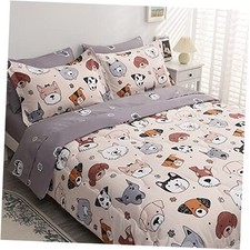 7 Piece Kids Dog Comforter Size Cute Animal Dog Bedding Set Bed Twin Gray White