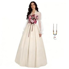 Women Renaissance Corset Dress Victorian Medieval Costume Floral Small Beige-a