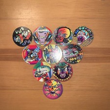 Vintage Pog Lot Of 10 Cardboard Metallic Skulls Poison Cybot Kaps Bones