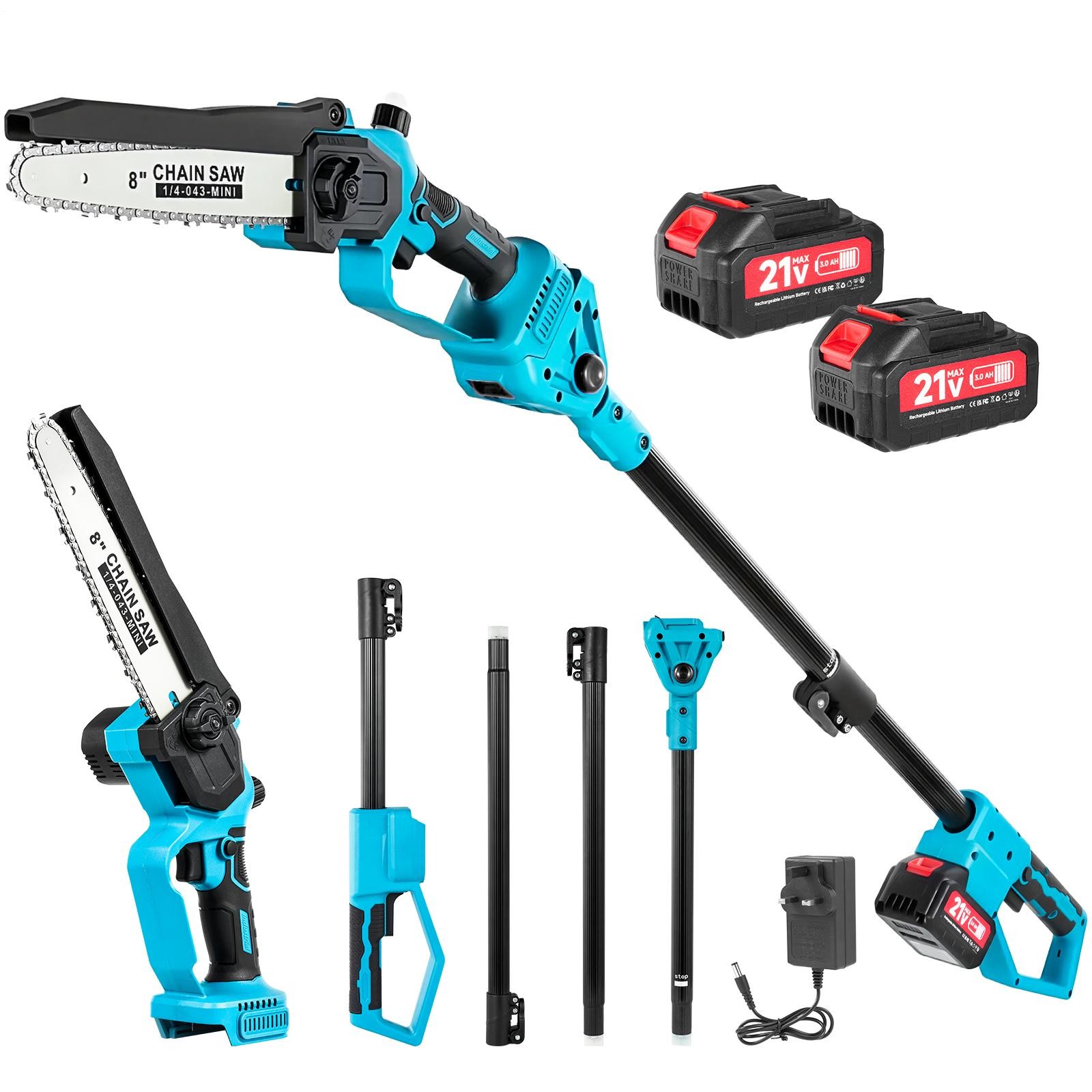 2 IN 1 Pole Chainsaw Cordless Long Reach Cutter Pruner Saw 2 Batteries & Charger