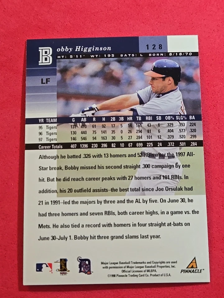 1998 Bobby Higginson Pinnacle Plus #128 - Image 2 of 2