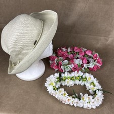 VTG Scala Collezione Womens 21.5" Hat REMOVABLE FLOWERS Cottagecore Derby Easter