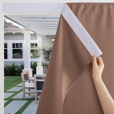 RYB HOME No-Rod Windproof Outdoor Curtains for Patio Waterproof with Adhesive Ta