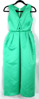 ROCHAS Green Turquoise Satin Sleeveless Cutout Fit & Flare Midi Dress 40