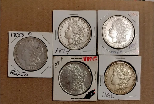 LOT OF FIVE au morgan dollars