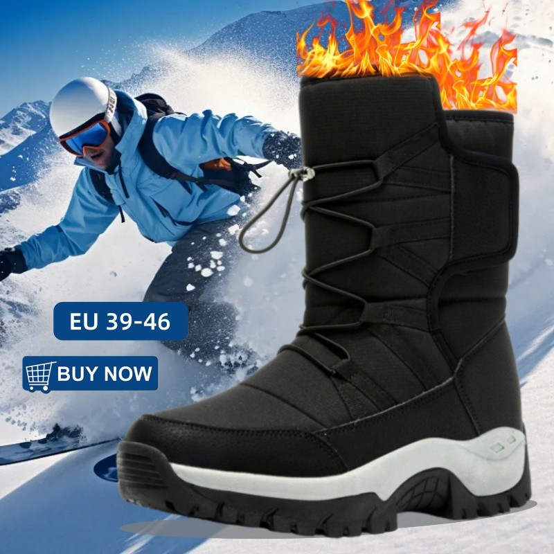 Mid Calf Snow Boots Men Outdoor Warm Fur Lined Ski Boots Anti Slip