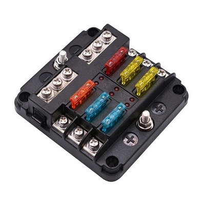 Fuse Box Holder 6 Way Terminal Block with LED Warning Light for Boat-Trike