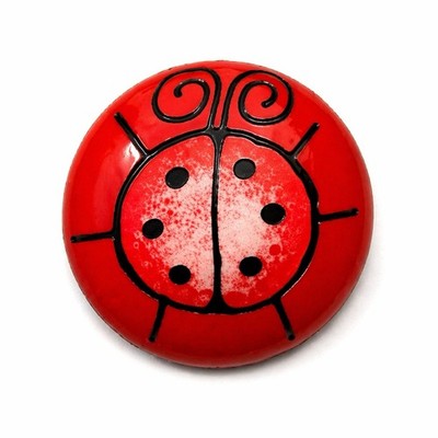 Vintage Ladybug Brooch Red Black Enamel Round Pin Cute
