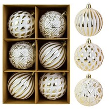 3.15" Rustic Christmas Ball Ornaments - White Gold Farmhouse Style, 6 PCS Lar...
