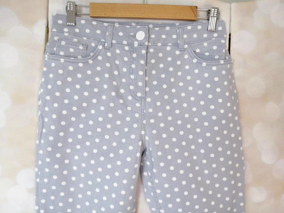 Per Una Womens Jeans Polka Dot Cotton Blend Denim Cropped Size 10 Grey White  - Image 2 of 4