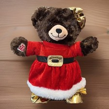 Build A Bear BAB Brown Girl Bear w/ Santa Teddy Costume Gold Bow Shoes Red Dress