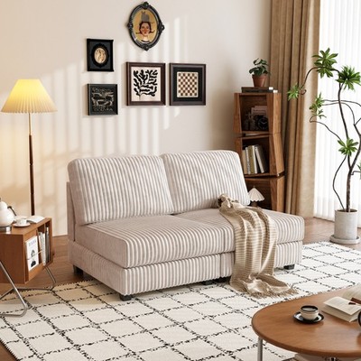 Modern Corduroy Two-Seater Sofa with Solid Wood Frame for Living Room