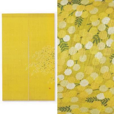 Japanese Noren Mimosa Floral Hemp Linen Hand-Painted Door Curtain Spring Decor