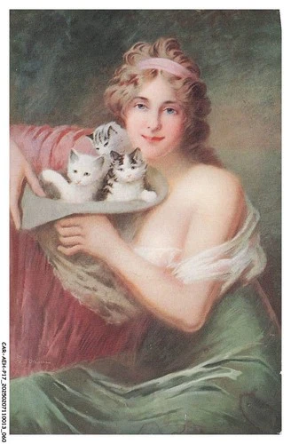 CAR-AEHP17-0964-WOMAN - Portrait Of A Woman And Kittens