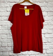2X/3X/4X New True Red Cotton Stretchy Knit Tee Shirt Top Scoop Neck