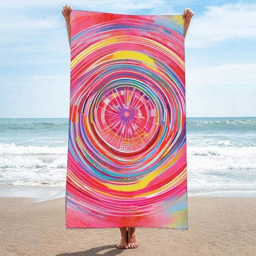 Ink Splashing Circles Radials Spiral Surf Swim Beach Towel Holiday Birthday Gift - Picture 12 of 23