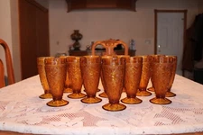 Tiara Sandwich Amber Design Vintage Set Of 14 Ice Tea Glasses