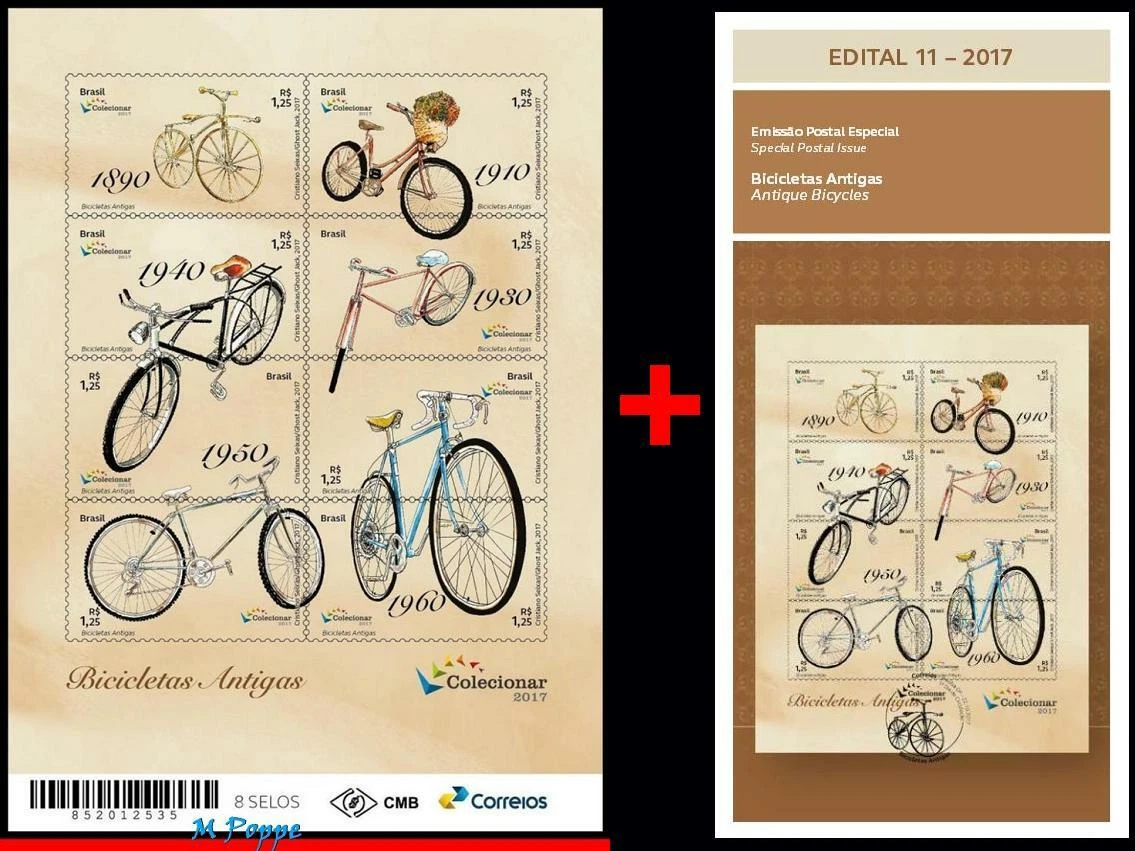 3364 BRAZIL 2017 ANTIQUE BICYCLES OLD BIKES BICYCLE BIKE B 203 MNH BROCHURE