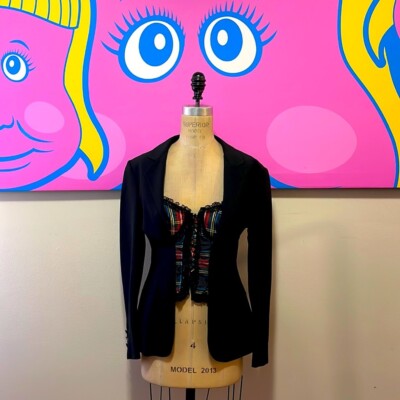 Moschino Couture Black Plaid Bustier Blazer