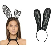 Black Lace Bunny Ears Headband for Halloween Costume Party – Sexy Accessory