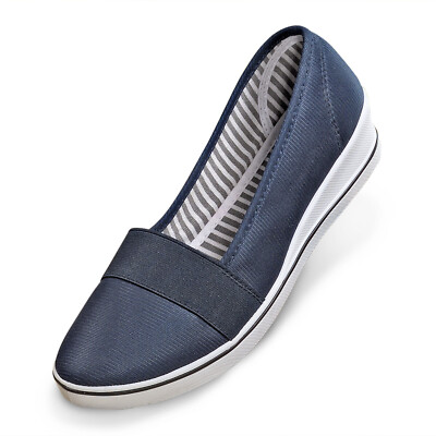 Scandi Leinen Ballerina mit Gummizug, dunkelblau Damen Slipper - Main Image